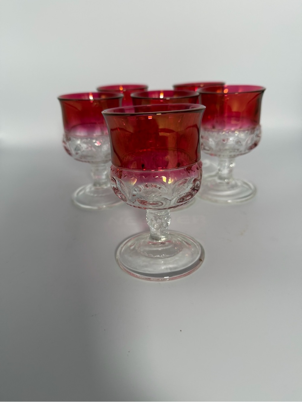 Vintage Indiana Glass King’s Crown Ruby Flash 4 Oz Goblets Set of  6 Thumbprint